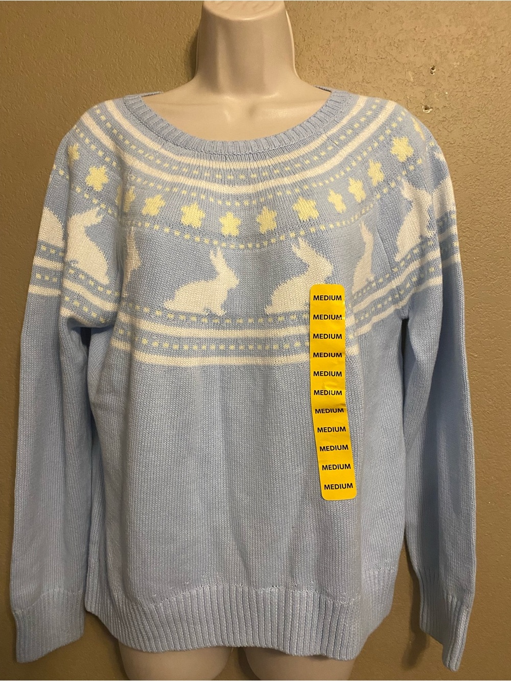 Vince Camuto Light Blue Bunny Fair Isle Sweater Women Medium